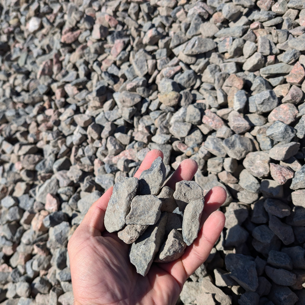 "¾" Royal Granite, crushed decorative rock in burgundy and pink tones, 1 ton"