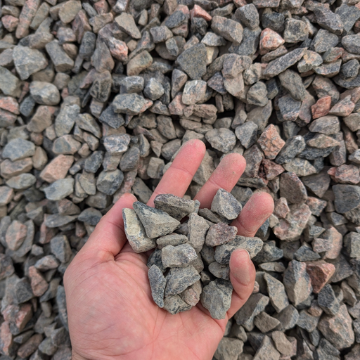 "¾" Mtn Granite, angular gray and brown stone, 1 ton"

