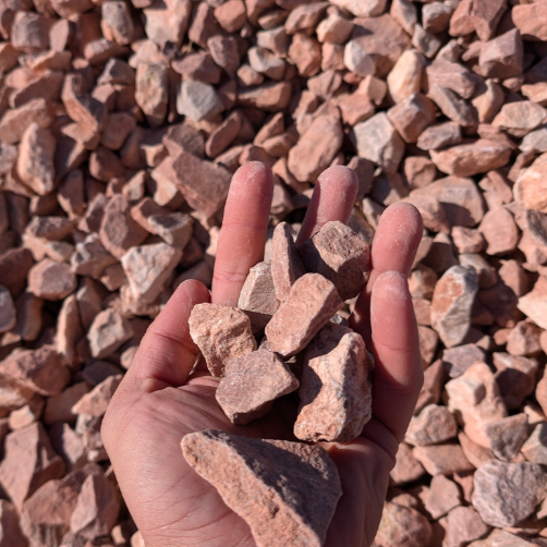 "¾" Colorado Rose, crushed decorative rock in pink and red tones, 1 ton"
