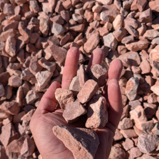 "¾" Colorado Rose, crushed decorative rock in pink and red tones, 1 ton"
