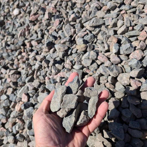 "¾" Royal Granite, crushed decorative rock in burgundy and pink tones, 1 ton"
